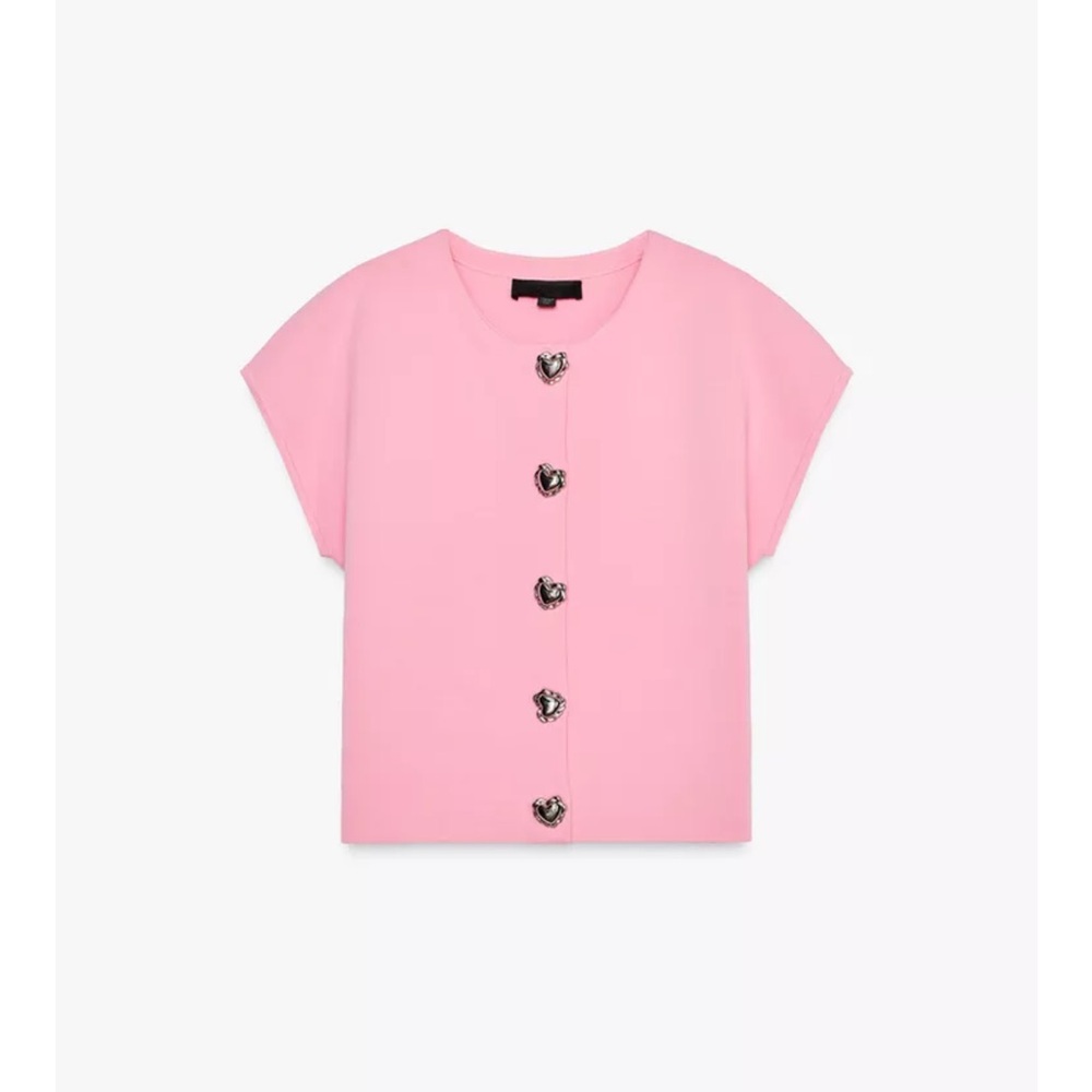 NWOT Zara Pink Crop Top with Silver Heart Buttons Size Small